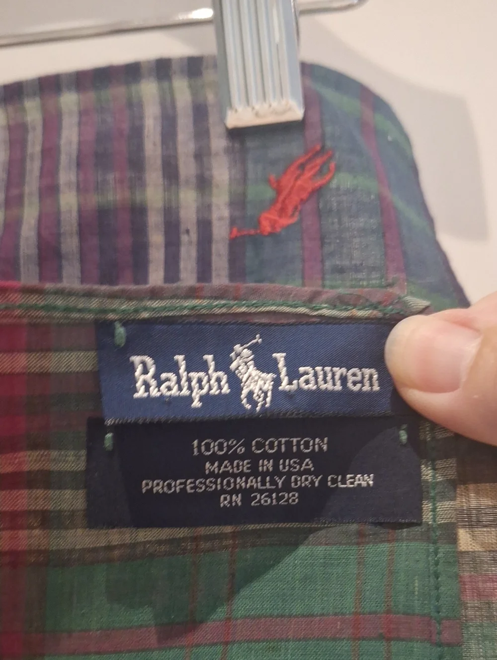 Vintage Ralph Lauren Cotton Green & Navy Plaid Square Scarf